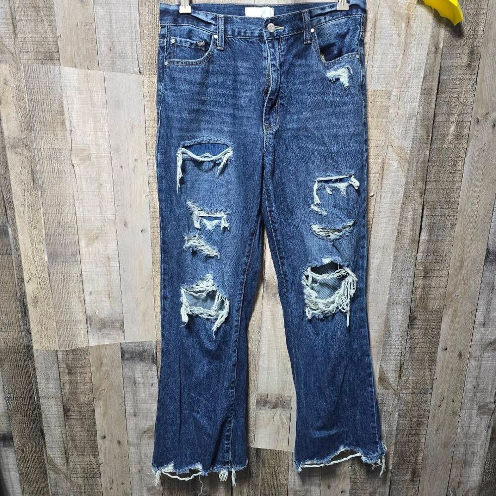 Petra 153 Patch Ripped Distressed Wide Leg High Rise Jeans 9/28 Casual Destroyed